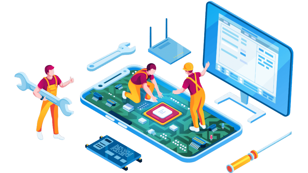 professional smartphone and macbook repair service graphics